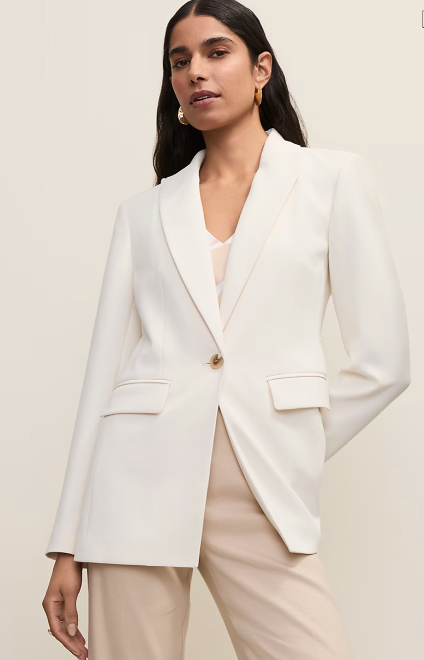 NEW ANN TAYLOR WINTER WHITE FITTED LONG FLUID CREPE BLAZER JACKET SZ 2